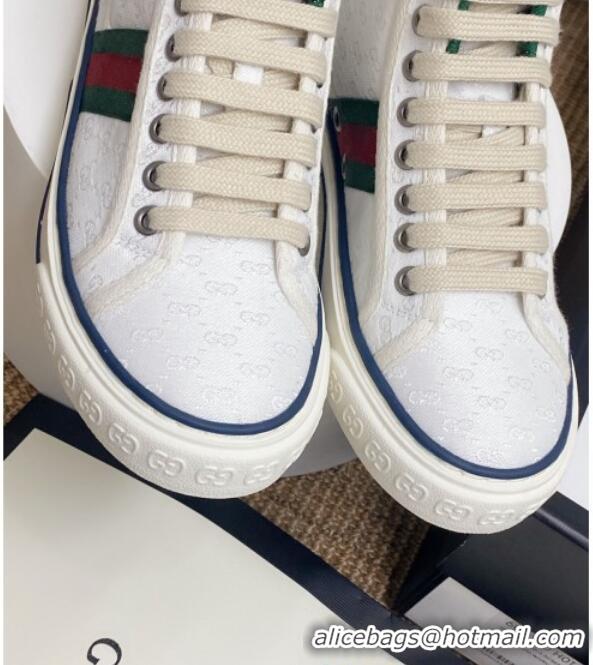 Best Grade Gucci Tennis 1977 High Top Sneakers in White GG Fabric 72012 2020