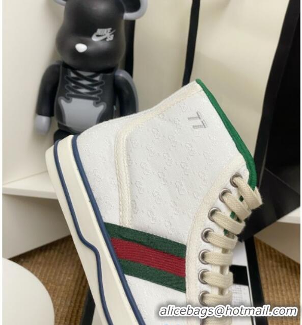 Best Grade Gucci Tennis 1977 High Top Sneakers in White GG Fabric 72012 2020