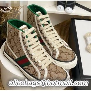 Perfect Gucci Tennis 1977 High Top Sneakers in Beige GG Canvas 72013 2020