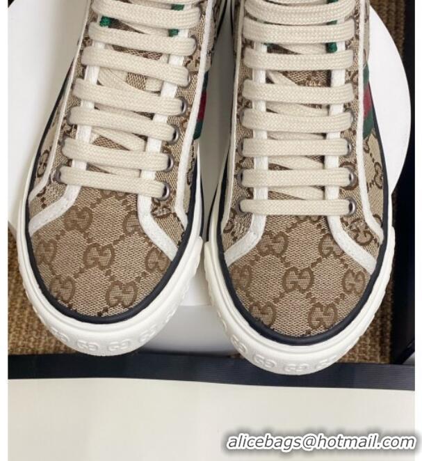 Perfect Gucci Tennis 1977 High Top Sneakers in Beige GG Canvas 72013 2020