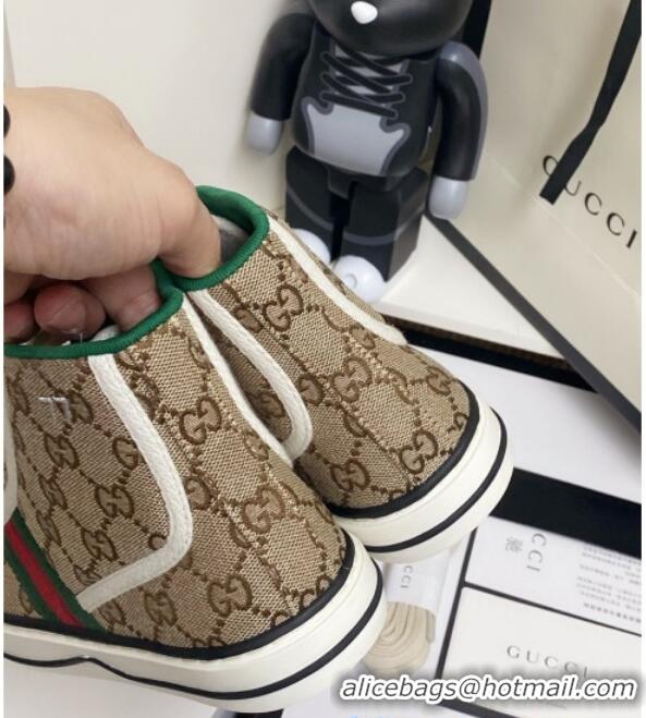 Perfect Gucci Tennis 1977 High Top Sneakers in Beige GG Canvas 72013 2020