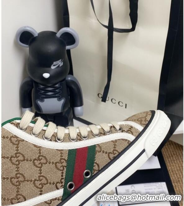 Perfect Gucci Tennis 1977 High Top Sneakers in Beige GG Canvas 72013 2020