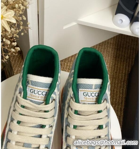 Unique Style Gucci Tennis 1977 High Top Sneakers in Light Blue GG Cotton 72014 2020