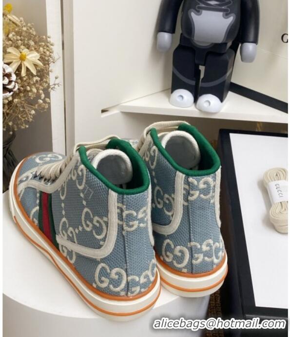 Unique Style Gucci Tennis 1977 High Top Sneakers in Light Blue GG Cotton 72014 2020