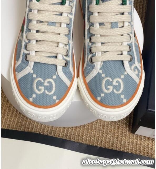 Unique Style Gucci Tennis 1977 High Top Sneakers in Light Blue GG Cotton 72014 2020