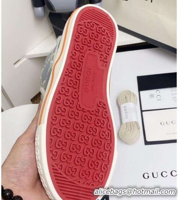 Unique Style Gucci Tennis 1977 High Top Sneakers in Light Blue GG Cotton 72014 2020