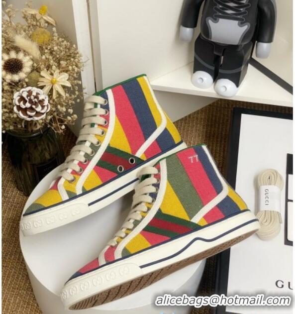 Top Grade Gucci Tennis 1977 High Top Sneakers in Rainbow Stripes 72015 2020