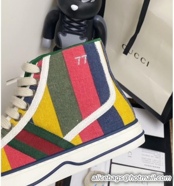 Top Grade Gucci Tennis 1977 High Top Sneakers in Rainbow Stripes 72015 2020