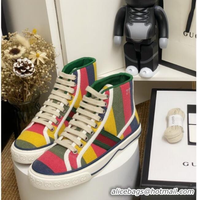 Top Grade Gucci Tennis 1977 High Top Sneakers in Rainbow Stripes 72015 2020