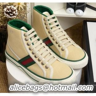 Elegant Gucci Tennis 1977 High Top Sneakers with Web 72015 Light Beige 2020