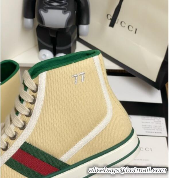 Elegant Gucci Tennis 1977 High Top Sneakers with Web 72015 Light Beige 2020