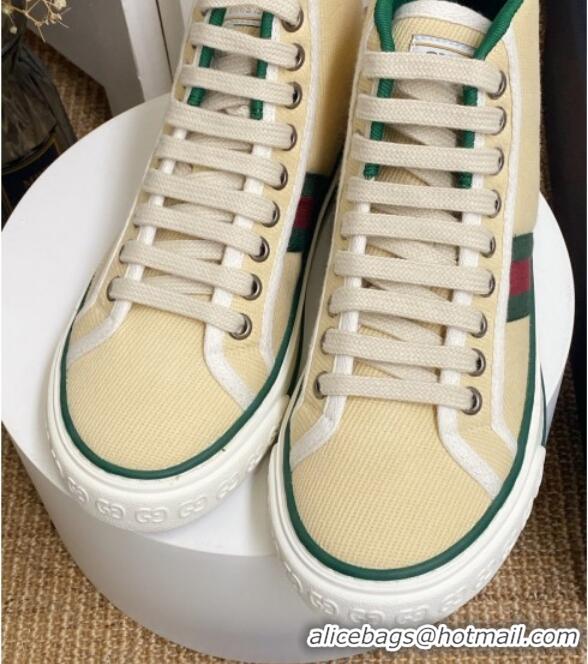 Elegant Gucci Tennis 1977 High Top Sneakers with Web 72015 Light Beige 2020