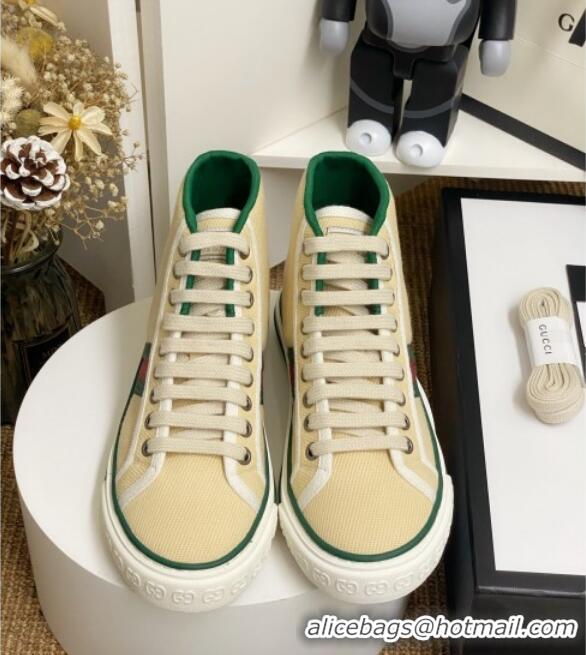 Elegant Gucci Tennis 1977 High Top Sneakers with Web 72015 Light Beige 2020