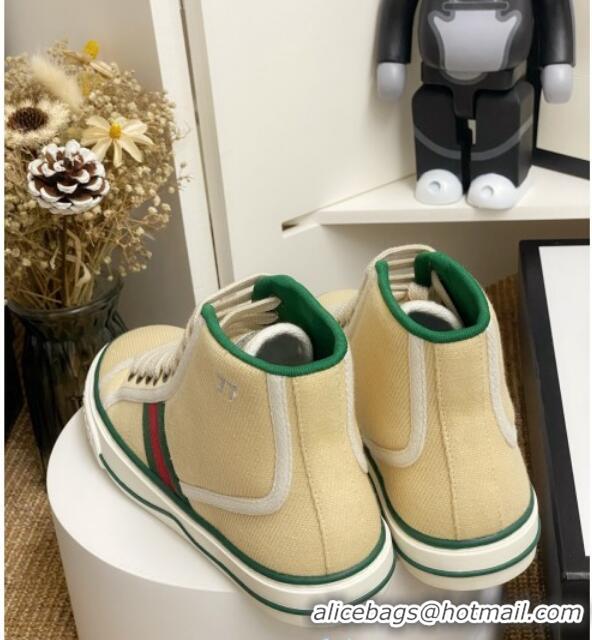 Elegant Gucci Tennis 1977 High Top Sneakers with Web 72015 Light Beige 2020