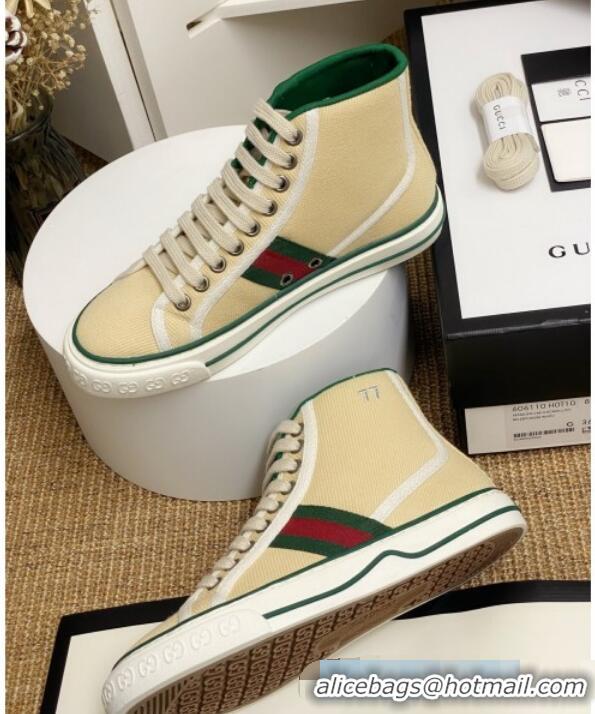 Elegant Gucci Tennis 1977 High Top Sneakers with Web 72015 Light Beige 2020