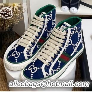 Unique Style Gucci Tennis 1977 High Top Sneakers Navy Blue/White GG 72017 2020