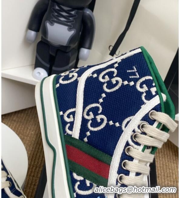 Unique Style Gucci Tennis 1977 High Top Sneakers Navy Blue/White GG 72017 2020