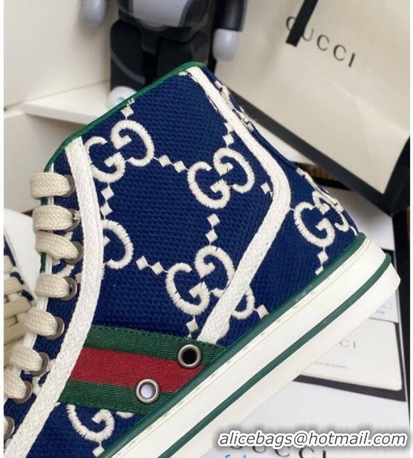 Unique Style Gucci Tennis 1977 High Top Sneakers Navy Blue/White GG 72017 2020