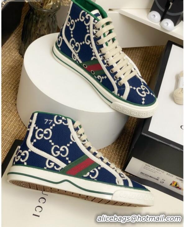 Unique Style Gucci Tennis 1977 High Top Sneakers Navy Blue/White GG 72017 2020