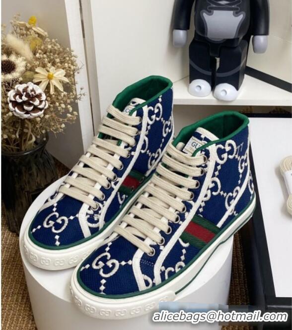 Unique Style Gucci Tennis 1977 High Top Sneakers Navy Blue/White GG 72017 2020