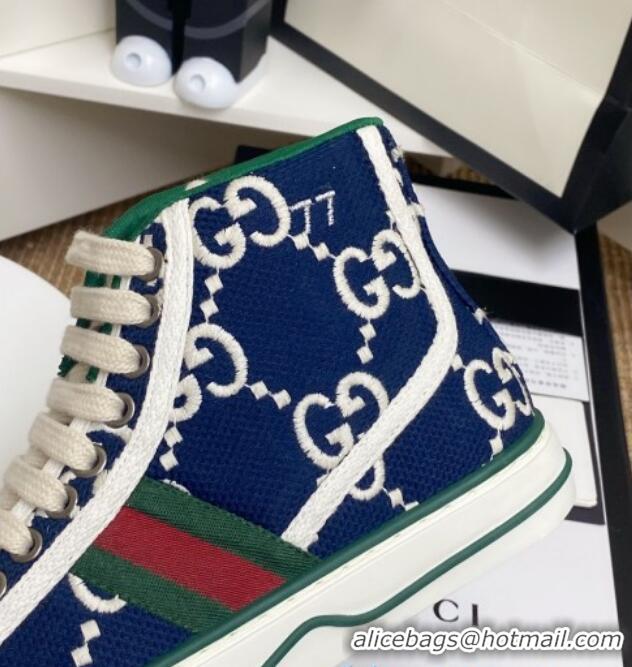 Unique Style Gucci Tennis 1977 High Top Sneakers Navy Blue/White GG 72017 2020