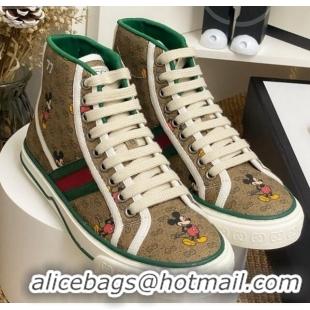 Good Quality Disney x Gucci Tennis 1977 High Top Sneakers with Web Beige 72018 2020