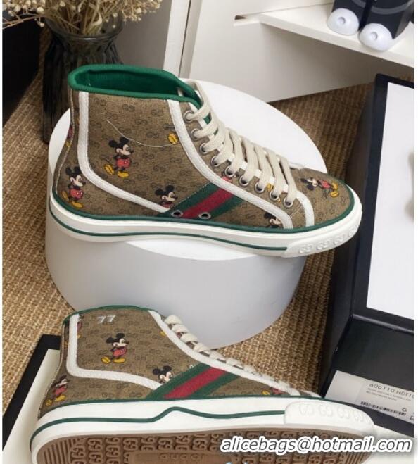 Good Quality Disney x Gucci Tennis 1977 High Top Sneakers with Web Beige 72018 2020