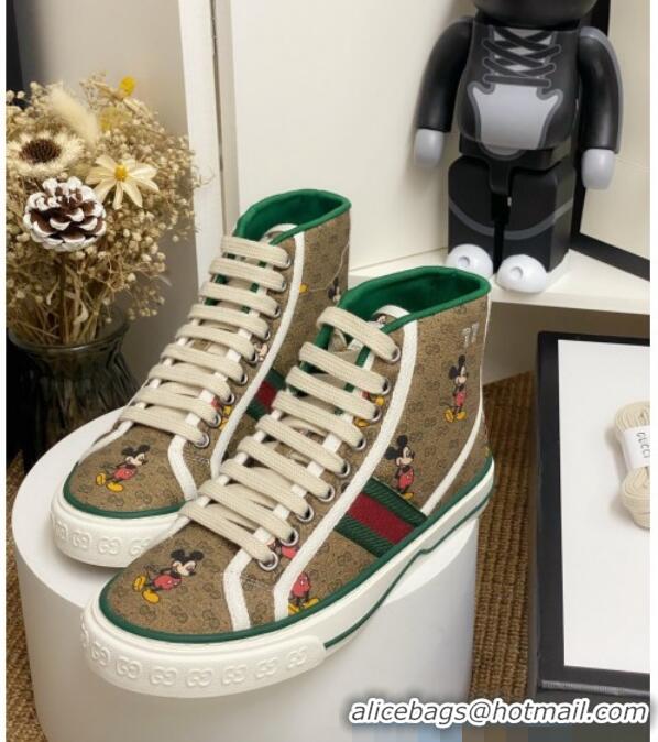 Good Quality Disney x Gucci Tennis 1977 High Top Sneakers with Web Beige 72018 2020