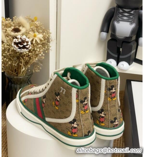 Good Quality Disney x Gucci Tennis 1977 High Top Sneakers with Web Beige 72018 2020