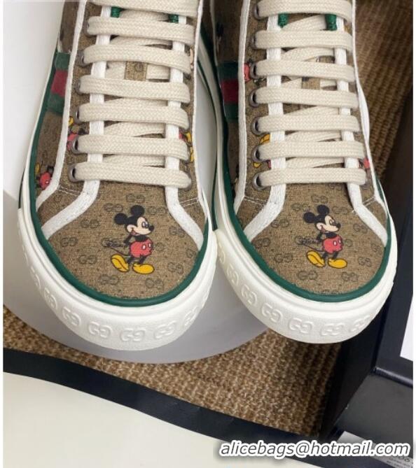 Good Quality Disney x Gucci Tennis 1977 High Top Sneakers with Web Beige 72018 2020