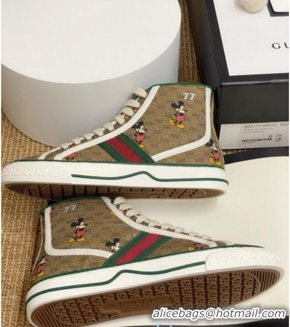 Good Quality Disney x Gucci Tennis 1977 High Top Sneakers with Web Beige 72018 2020