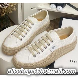 Best Grade Gucci GG Fabric Label Espadrille Sneakers 72020 White 2020