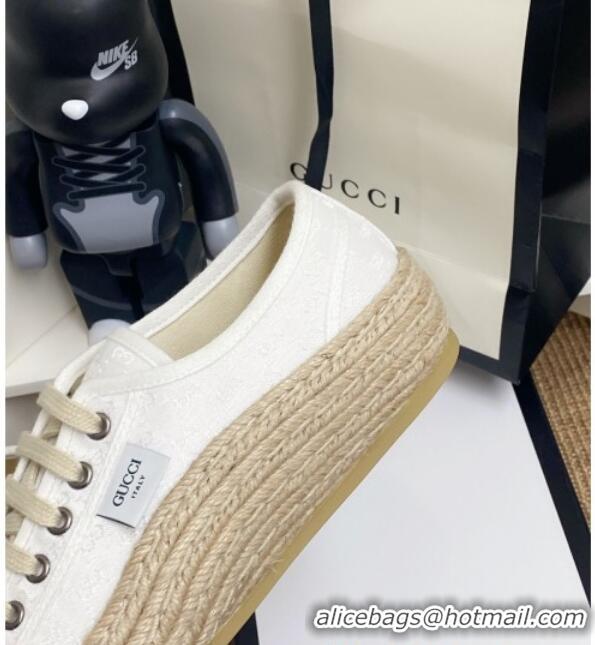 Best Grade Gucci GG Fabric Label Espadrille Sneakers 72020 White 2020