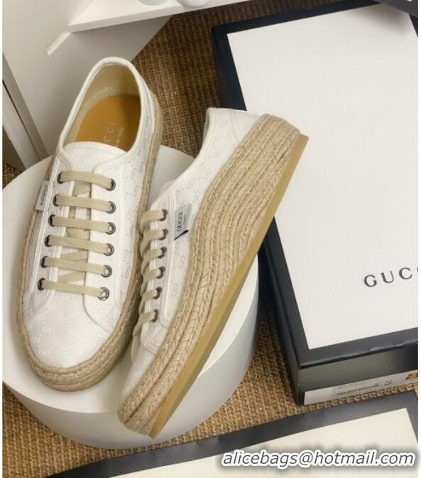 Best Grade Gucci GG Fabric Label Espadrille Sneakers 72020 White 2020