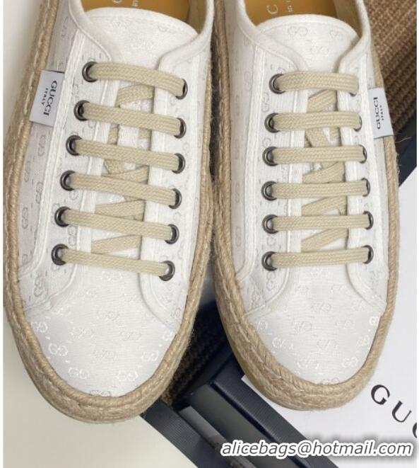 Best Grade Gucci GG Fabric Label Espadrille Sneakers 72020 White 2020