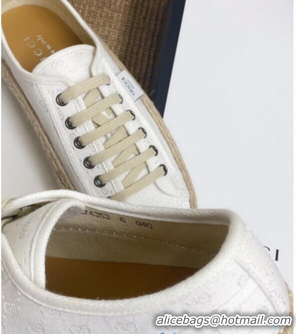 Best Grade Gucci GG Fabric Label Espadrille Sneakers 72020 White 2020