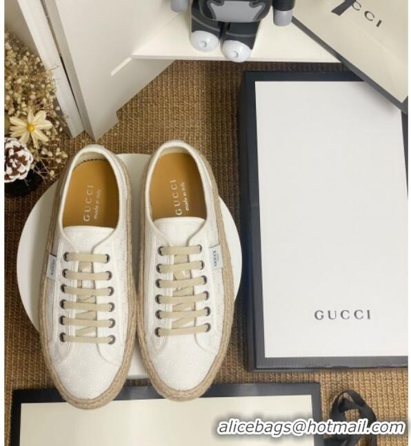 Best Grade Gucci GG Fabric Label Espadrille Sneakers 72020 White 2020