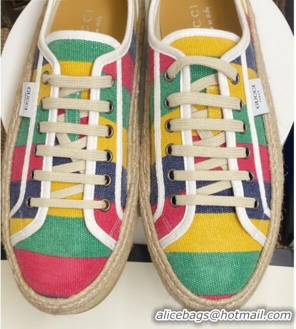 New Stylish Gucci GG Fabric Label Espadrille Sneakers 72020 Multicolor 2020