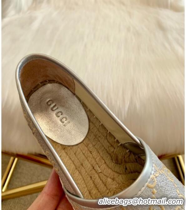 Well Crafted Gucci Heritage GG Lamé Flat Espadrilles 72114 Silver 2020