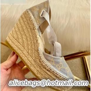 New Arrivals Gucci Heritage GG Lamé Platform Espadrilles Silver 2020