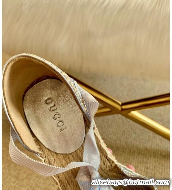 New Arrivals Gucci Heritage GG Lamé Platform Espadrilles Silver 2020