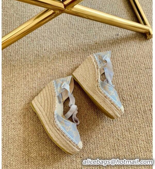 New Arrivals Gucci Heritage GG Lamé Platform Espadrilles Silver 2020