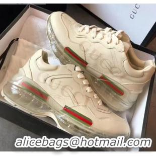 Charming Gucci Rhyton Logo Leather Sneakers with Transparent Sole 72208 White 2020