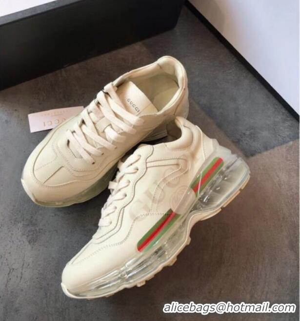 Charming Gucci Rhyton Logo Leather Sneakers with Transparent Sole 72208 White 2020