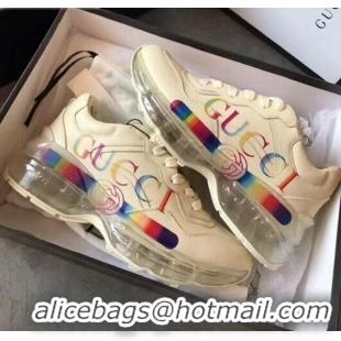 Good Product Gucci Rhyton Rainbow Logo Leather Sneakers with Transparent Sole 72208