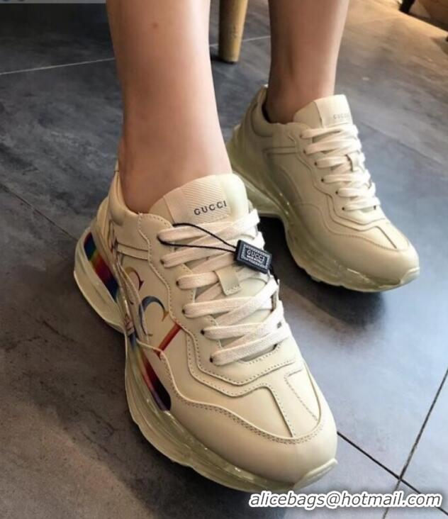 Good Product Gucci Rhyton Rainbow Logo Leather Sneakers with Transparent Sole 72208