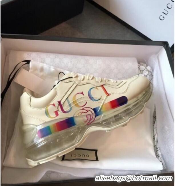 Good Product Gucci Rhyton Rainbow Logo Leather Sneakers with Transparent Sole 72208