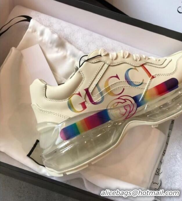 Good Product Gucci Rhyton Rainbow Logo Leather Sneakers with Transparent Sole 72208