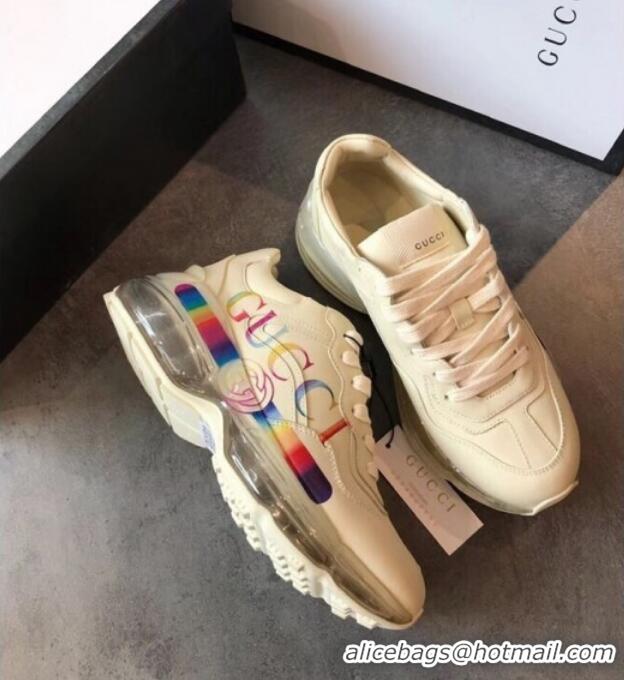 Good Product Gucci Rhyton Rainbow Logo Leather Sneakers with Transparent Sole 72208