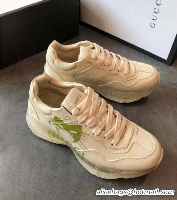 Top Quality Gucci Rhyton Mask Leather Sneakers with Transparent Sole 72210 White/Green